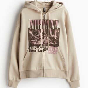 H&M Beige Graphic Zip-Up Hoodie